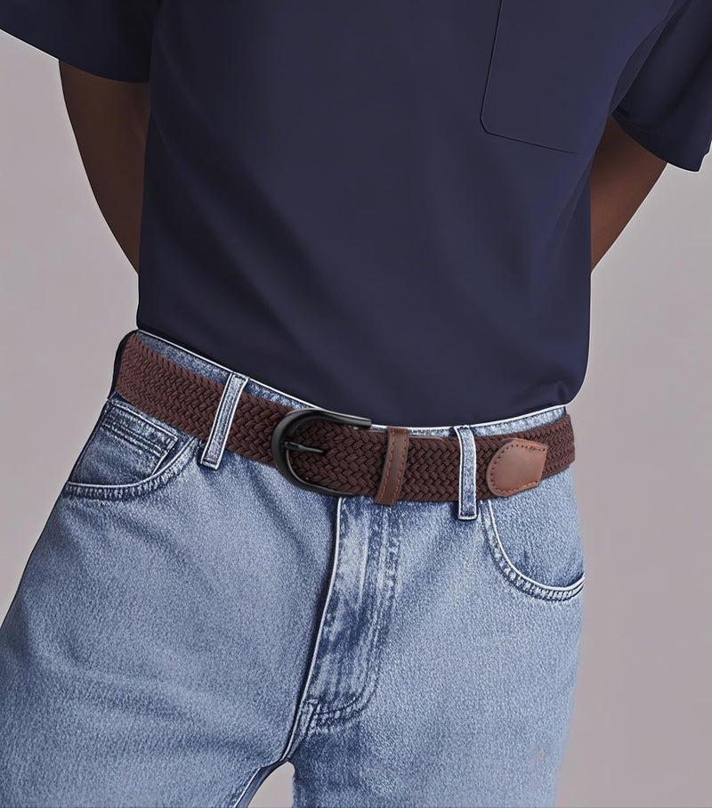 Mile High Life | Braided Stretch Elastic Belts | Pin Oval Solid Black Belt Buckle | PU Loop End Tip Men/Women/Junior Belt - Image 2